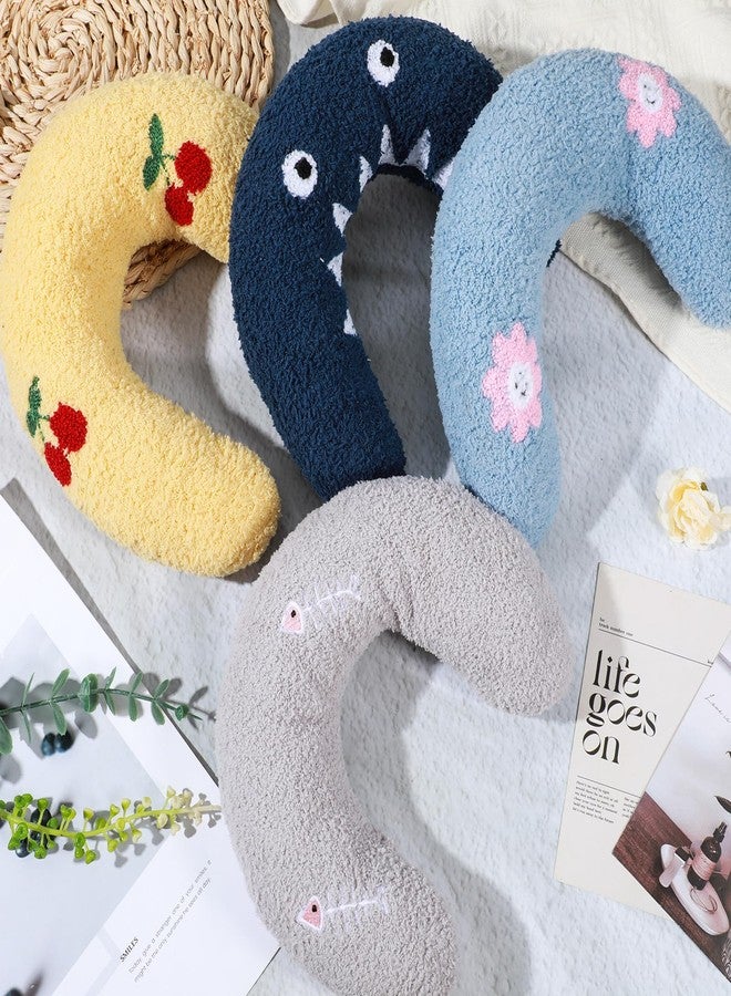 AojSup 4 Pcs Pillows for Cats Puppy Bed, Soft Fluffy Pet Calming Toy, Half Donut U Shaped Pet Neck Pillow, Training Toy Joint Relief Cervical Protection (4 Patterns) - Image 5